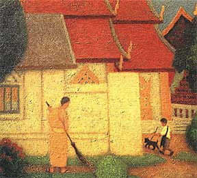 Monk sweeping temple1