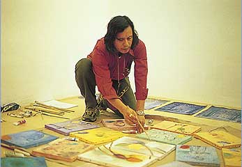 Somwong Tupparat is working in studio of Thai Art Foundation