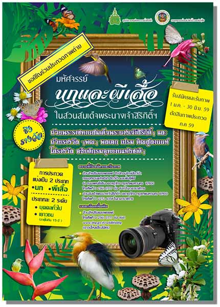 Photo Contest | ประกวดภาพถ่าย มหัศจรรย์นกและผีเสื้อ ในสวนสมเด็จพระนางเจ้าสิริกิติ์ฯ ประจำปี 2559