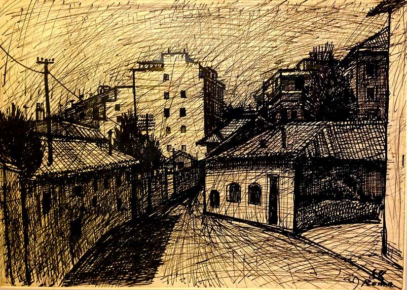 Chalood Nimsamer</br>ROMA, 1958</br>Ink on paper</br>33 x 47 cm.