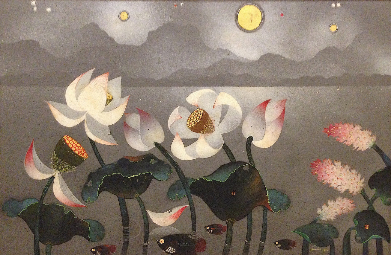 Prayad Pongdam</br>LOTUS, 1973</br>Oil on canvas</br>60 x 90 cm.</br></br>ประหยัด พงษ์ดำ</br>ดอกบัว, 2516</br>สีน้ำมันบนผ้าใบ</br>60 x 90 ซม.