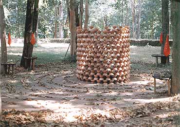 Vessel - Meditation,1994
Terra-cotta, bowls, chopsticks, wood, lead, brass, frabic, Work in site - specific, Size variable
